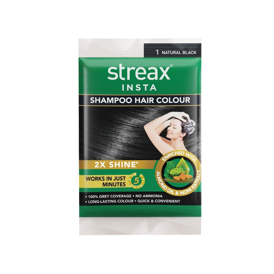 Streax Insta 2X Shine Shampoo Hair Colour -Natural Black 1 (Natural Black) : 18 ml