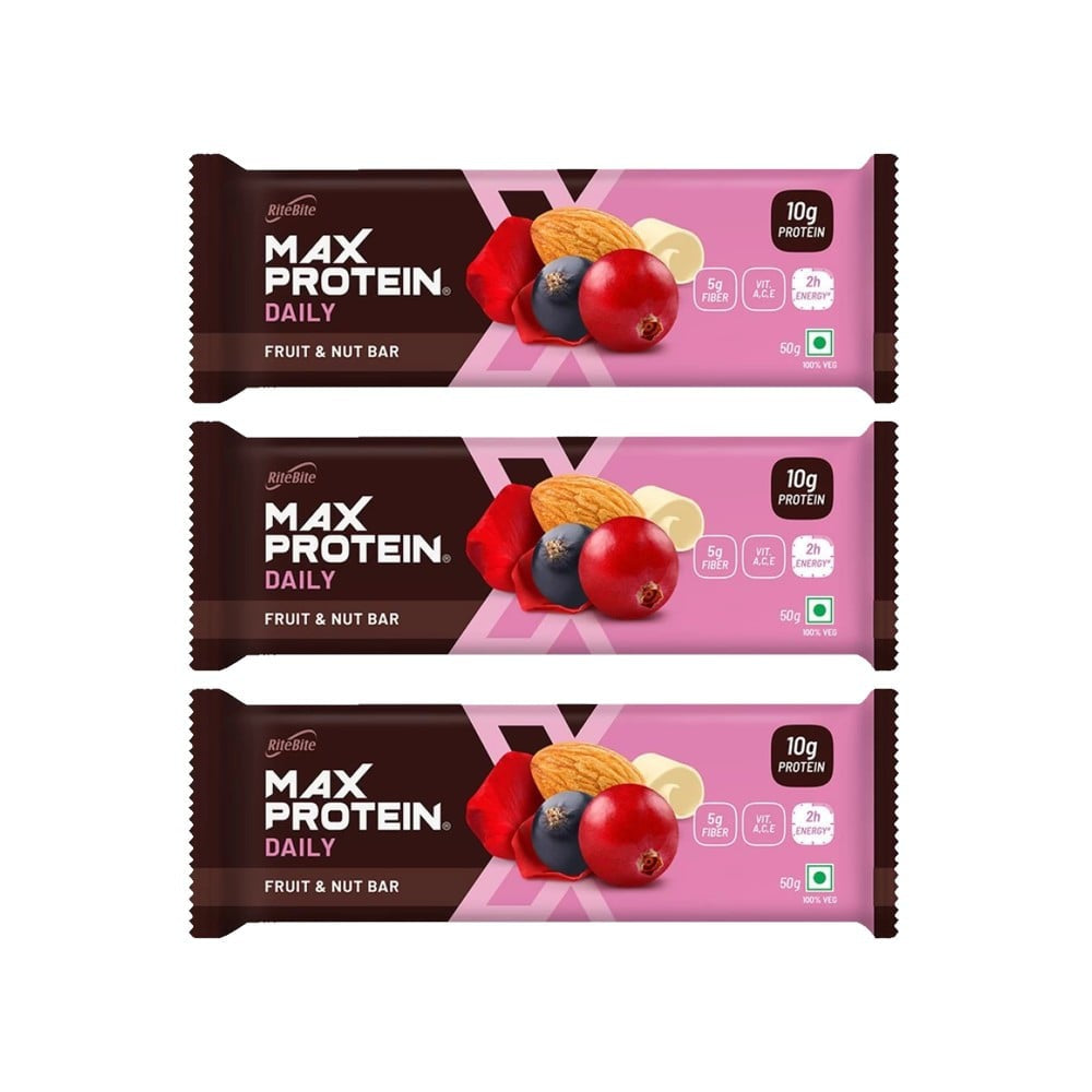 RiteBite Max Protein Energy Bar (Fruit and Nut) - Pack of 3 : 3 x 50 g