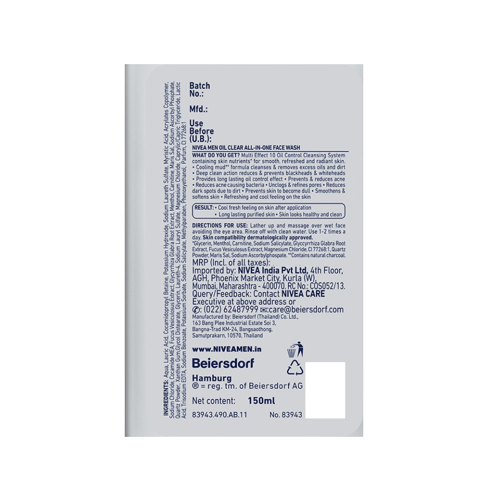 Nivea Men Oil Control All-in-1 Face Wash : 150 ml
