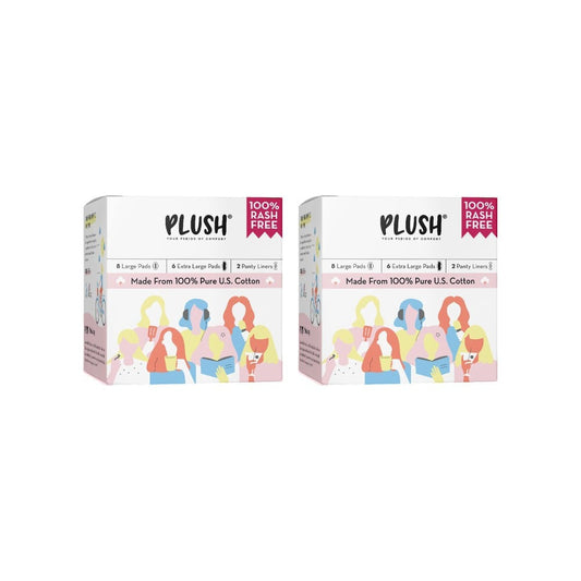 Plush Rash Free Sanitary Pads (8L+6XL and 2 Free Liners) - Pack of 2 : 2 x 14 pieces