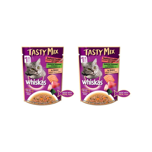 Whiskas Tasty Mix Wet Cat Food (Seafood Cocktail Wakame Seaweed in Gravy) - Pack of 2 : 2 x 70 g