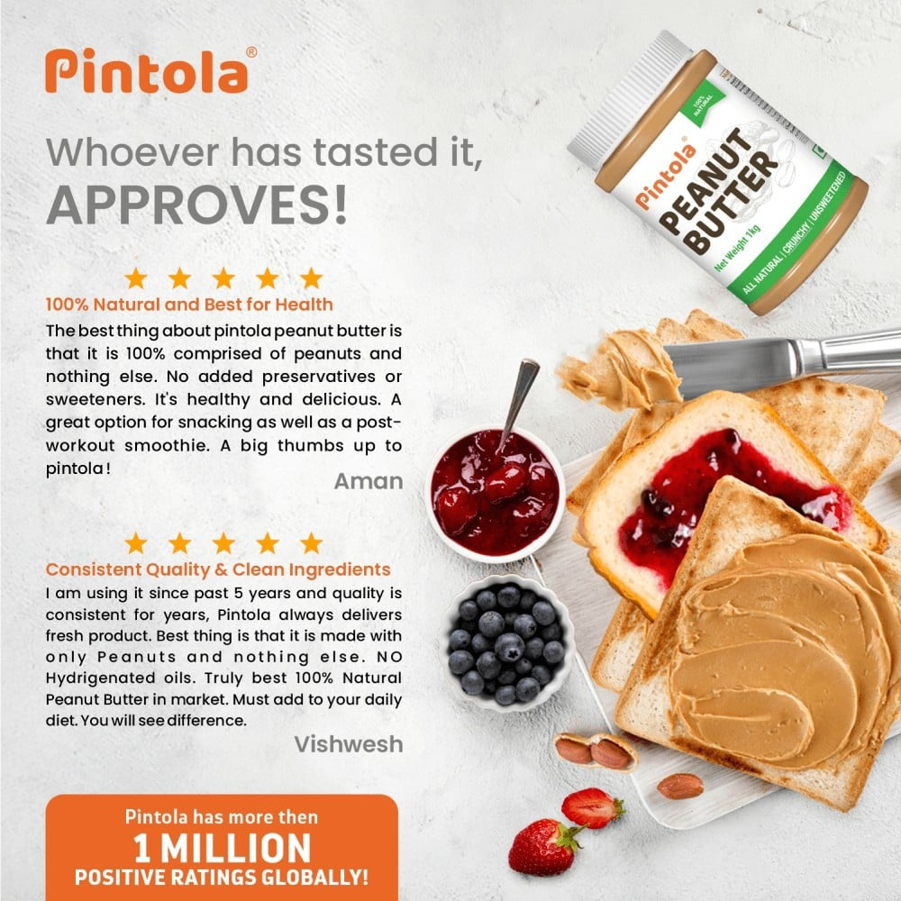 Pintola All Natural Crunchy Peanut Butter (Unsweetened) : 1 kg
