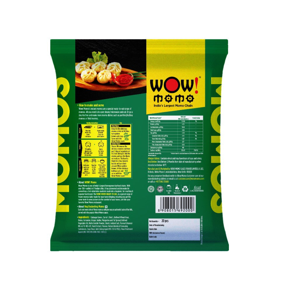 Wow! Momo Veg Darjeeling Momos (Frozen) - Pack of 2 : 2 x 1 pack (20 pieces)