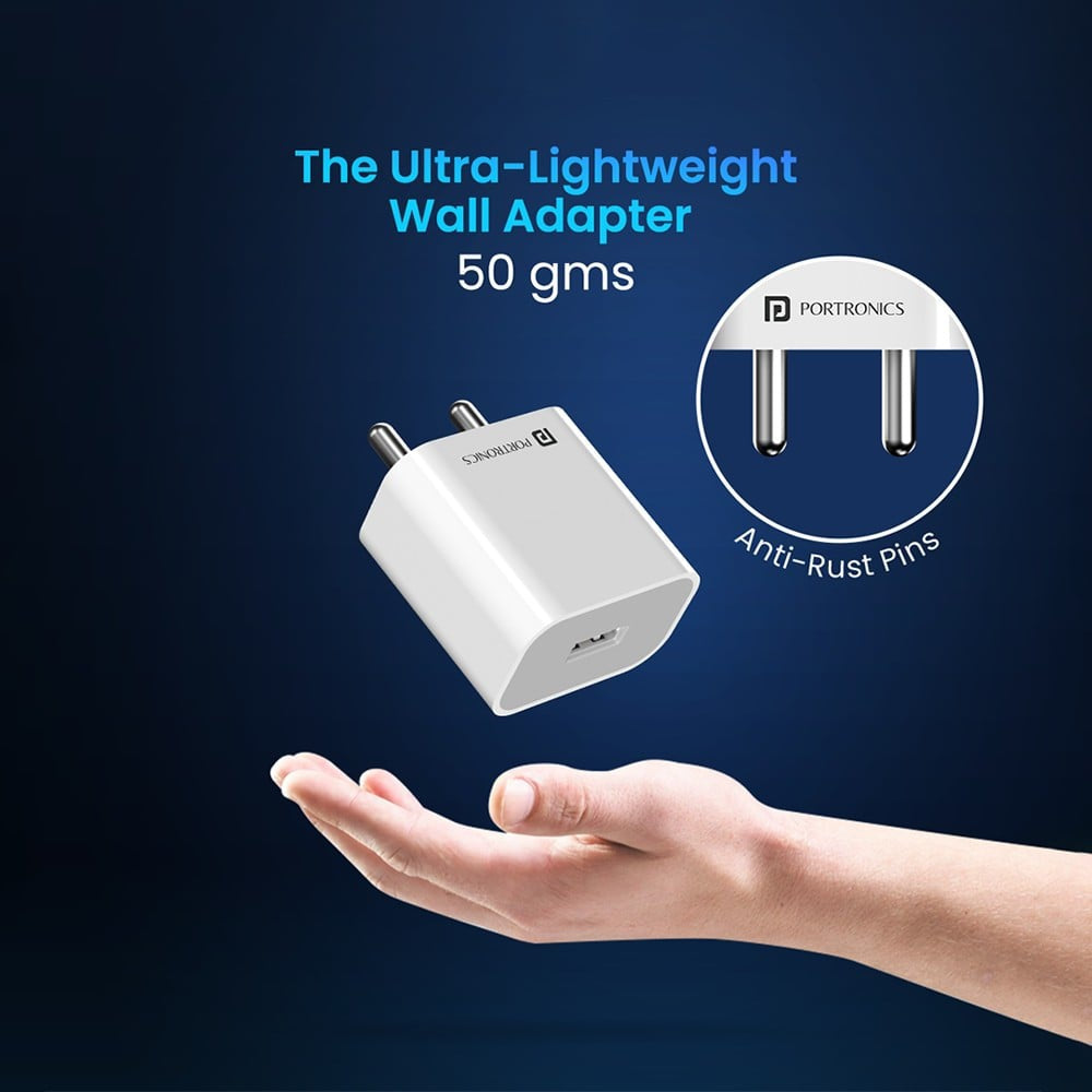 Portronics Charging Adapter (with USB Port, White) : 1 unit