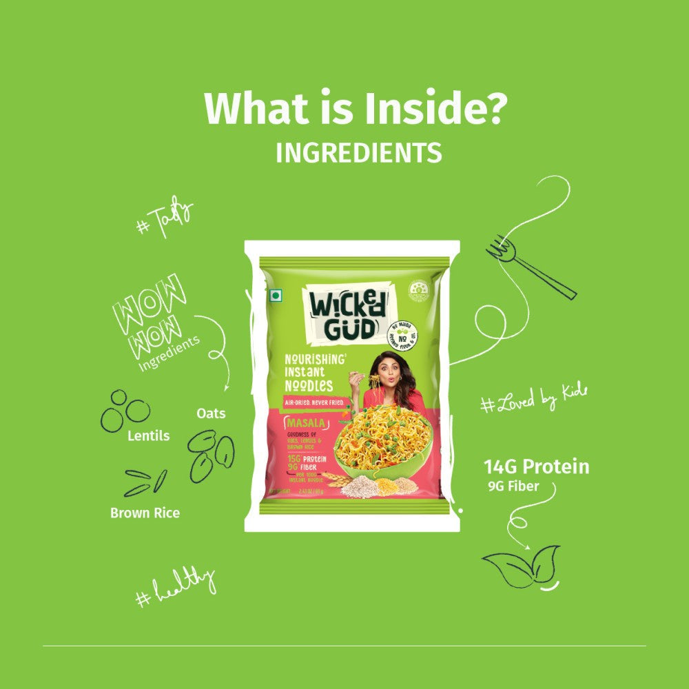 WickedGud Masala No Maida & No Oil Instant Noodles - Pack of 2 : 2 x 69 g