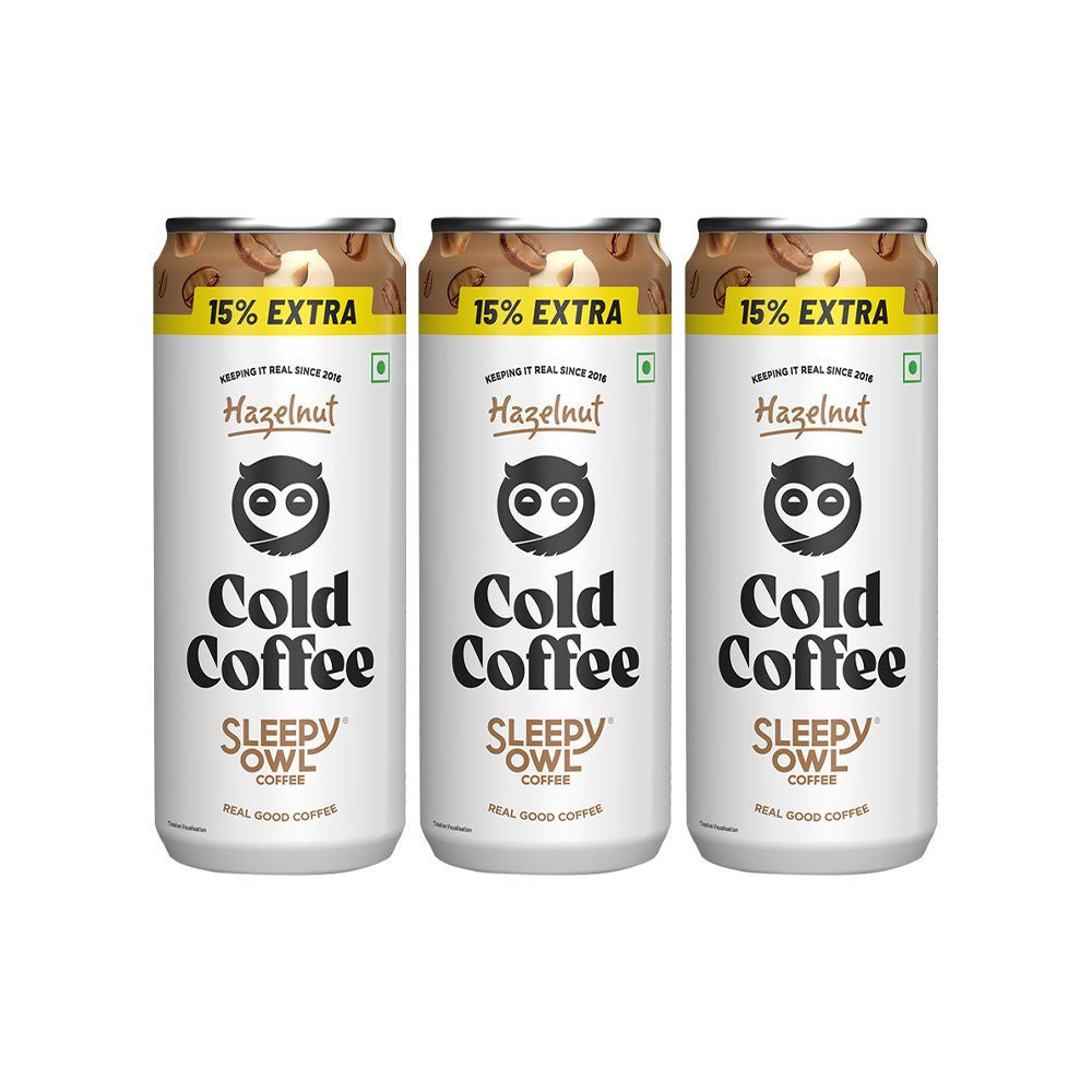 Sleepy Owl Hazelnut Cold Coffee Can - Pack of 3 : 3 x 200 ml