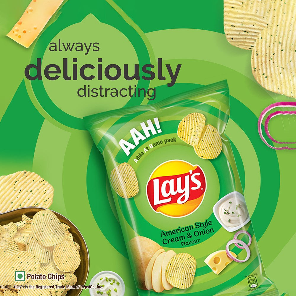 Lay's American Style Cream & Onion Potato Chips (143 g) - Pack of 3 : 3 x 143 g