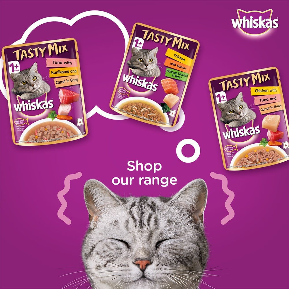 Whiskas Tasty Mix Wet Cat Food (Seafood Cocktail Wakame Seaweed in Gravy, 1+ Years) : 28 x 70 g