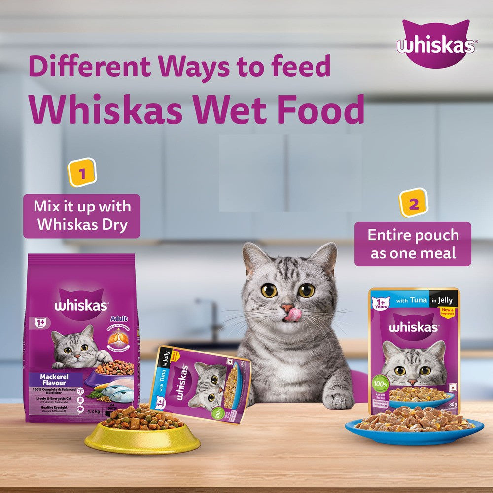 Whiskas Adult Wet Cat Food -Tuna in Jelly (1+ Years) - Pack of 2 : 2 x 14 x 80 g