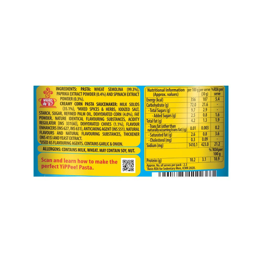 Yippee Tricolor Instant Pasta - Creamy Corn : 65 g