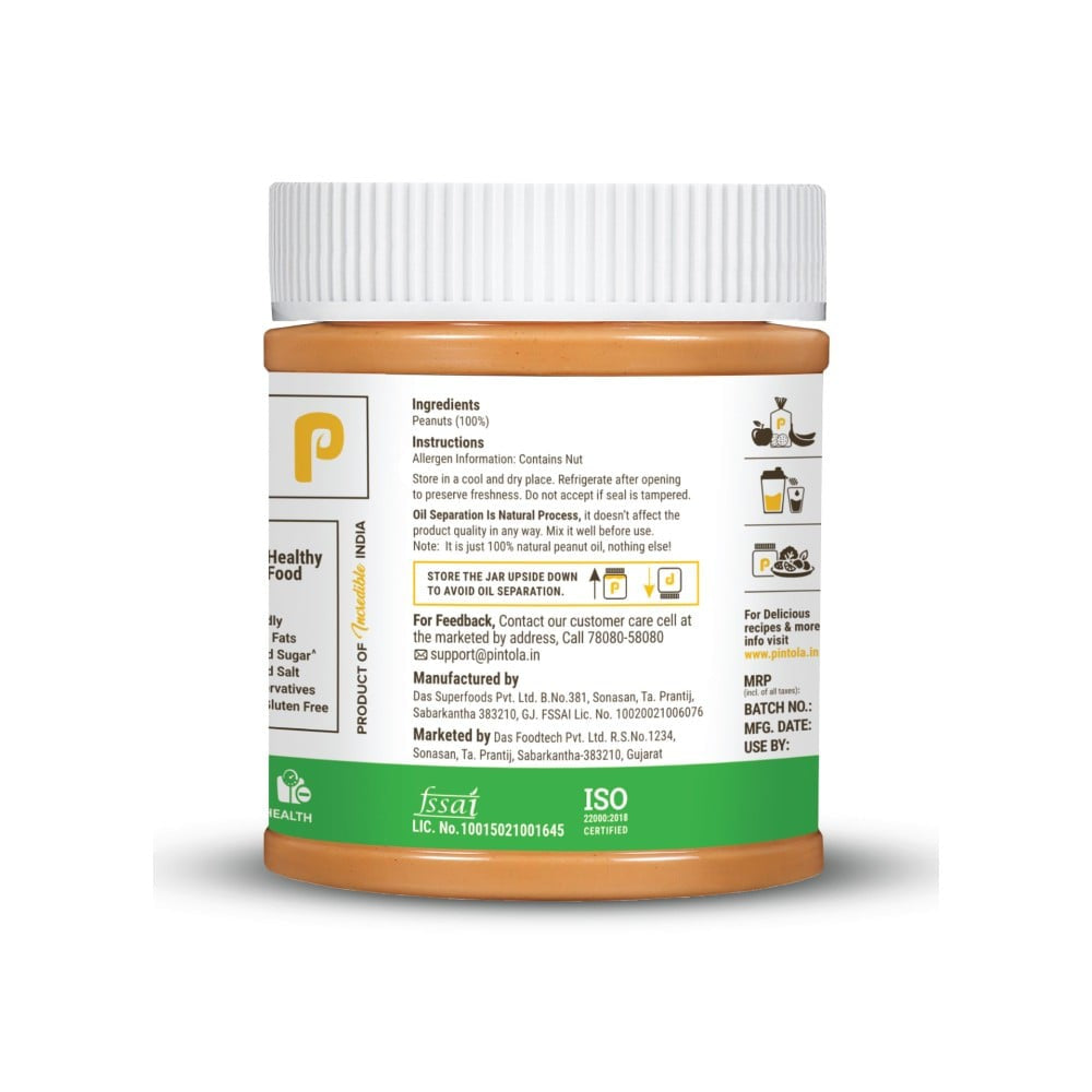 Pintola All Natural Crunchy Peanut Butter (Unsweetened) : 350 g