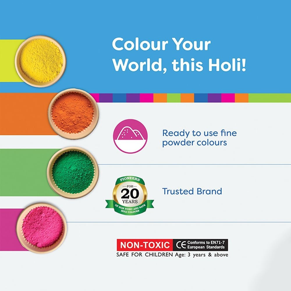 Pidilite Rangeela Holi Ke Rang Non-Toxic Vibrant Gulal (Pink, Yellow, Green, Orange) : 1 pack (4 x 60 g)