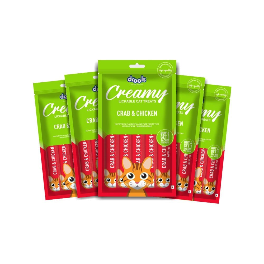 Drools Creamy Lickable Crab & Chicken Cat Treat : 1 pack (4+1 pieces)