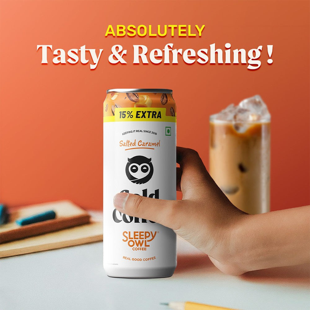 Sleepy Owl Salted Caramel Cold Coffee Can - Pack of 2 : 2 x 200 ml