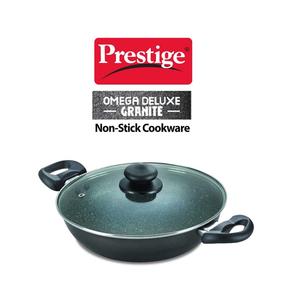 Prestige Omega Deluxe 36310 with Glass Lid Omega Deluxe Granite Non-stick Kadai, 24 cm (Non-Stick Aluminium, 2.3 ltrs, Black) : 1 unit