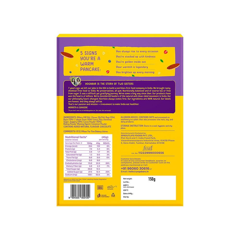 Yoga Bar Dark Chocolate Pancake Mix (No Maida, No Preservatives) : 150 g