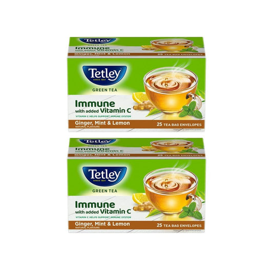 Tetley Ginger, Mint & Lemon Green Tea Bags (Immune with added Vitamin C) - Pack of 2 : 2 x 25 pieces
