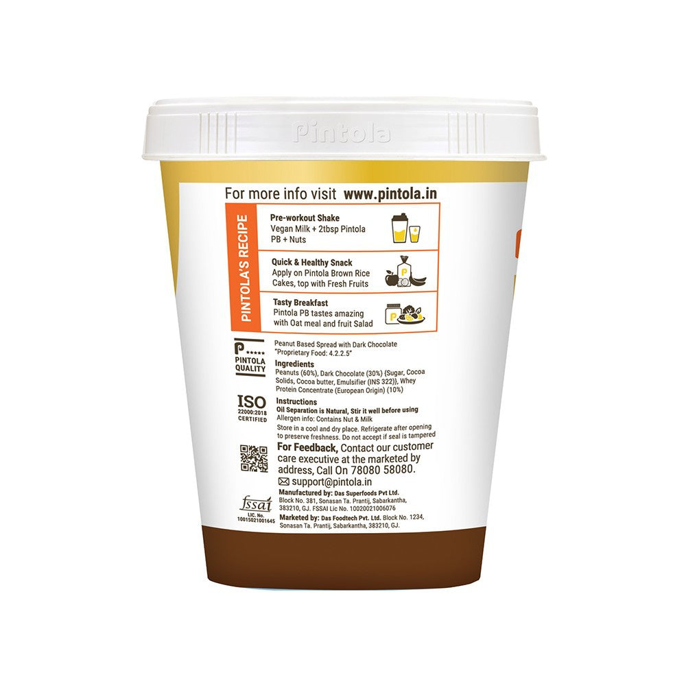 Pintola Dark Chocolate Creamy Peanut Butter (High Protein) - Pack of 2 : 2 x 510 g