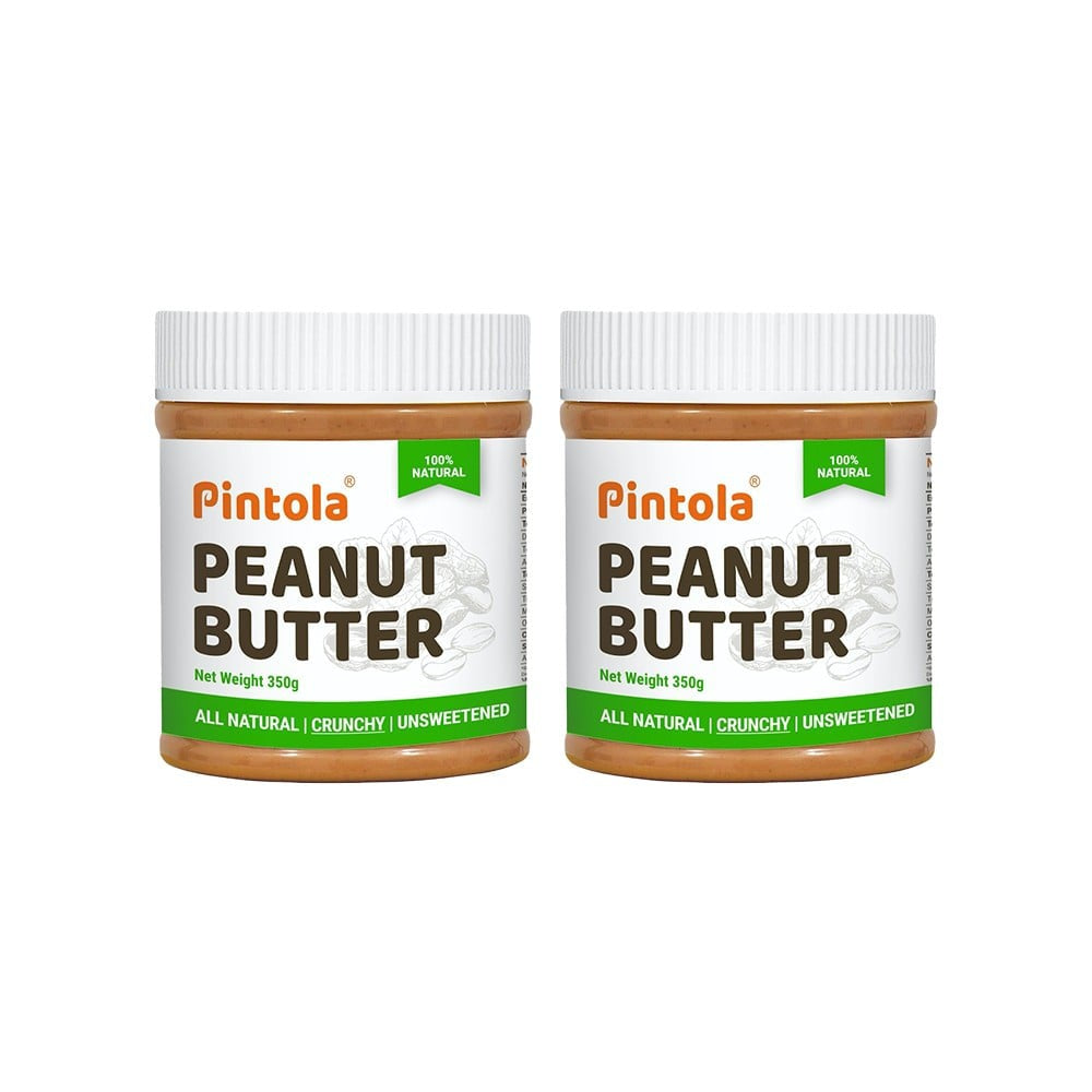 Pintola All Natural Crunchy Peanut Butter (Unsweetened) - Pack of 2 : 2 x 350 g