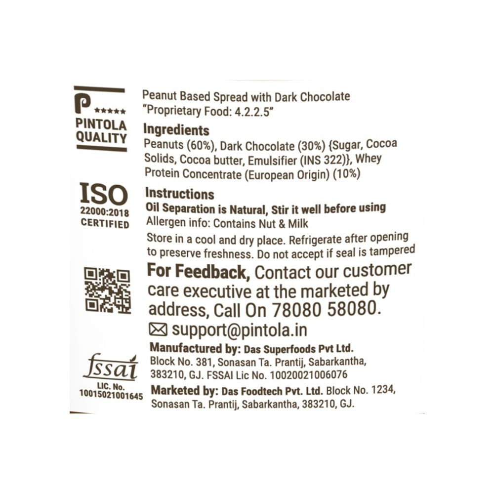 Pintola Dark Chocolate Crunchy Peanut Butter - Pack of 2 : 2 x 510 g