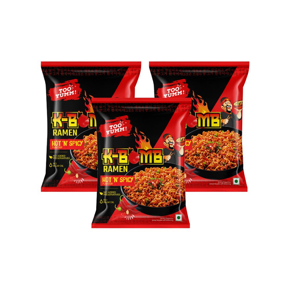 Too Yumm K-Bomb Hot n Spicy Instant Noodles - Pack of 3 : 3 x 79 g