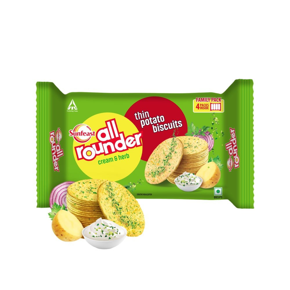 Sunfeast All Rounder Potato Biscuits with Cream & Herb Flavour : 1 pack (4 pieces X 70.5 g)
