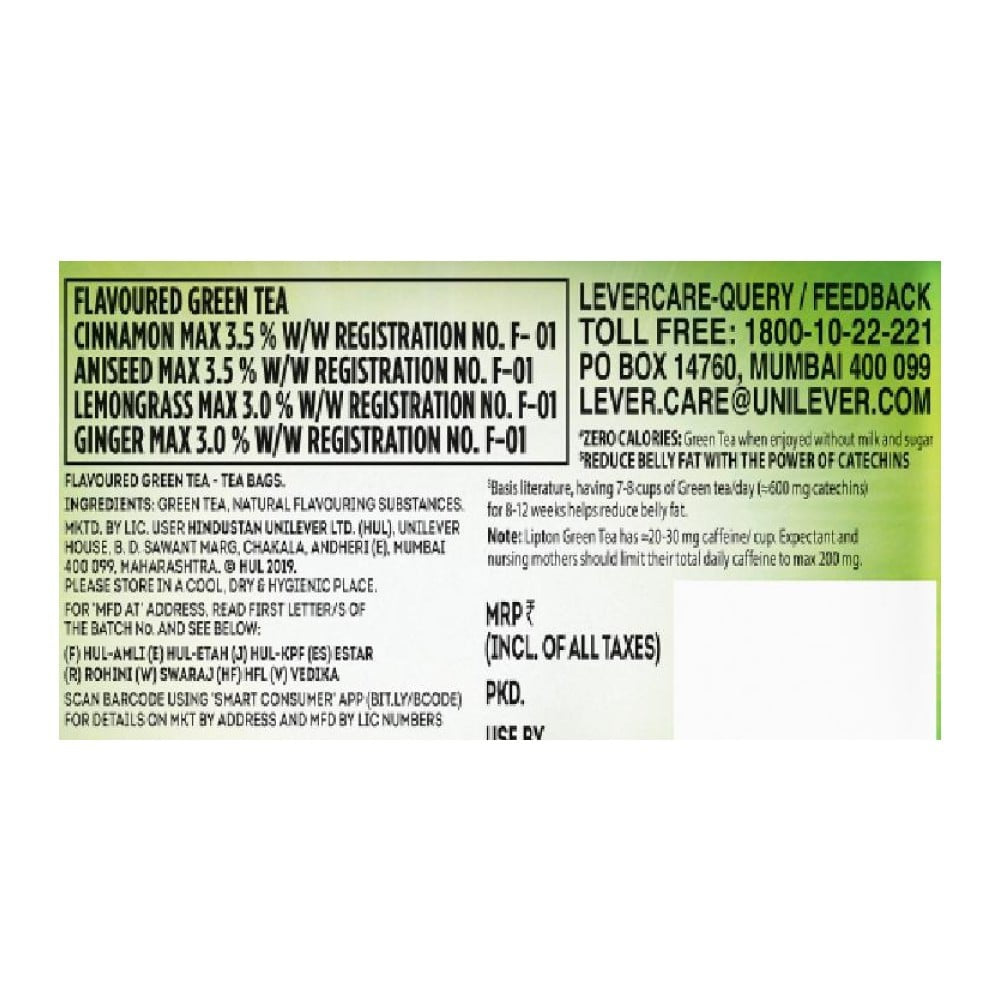 Lipton Lemongrass Ginger Green Tea Bags : 25 x 1.3 g