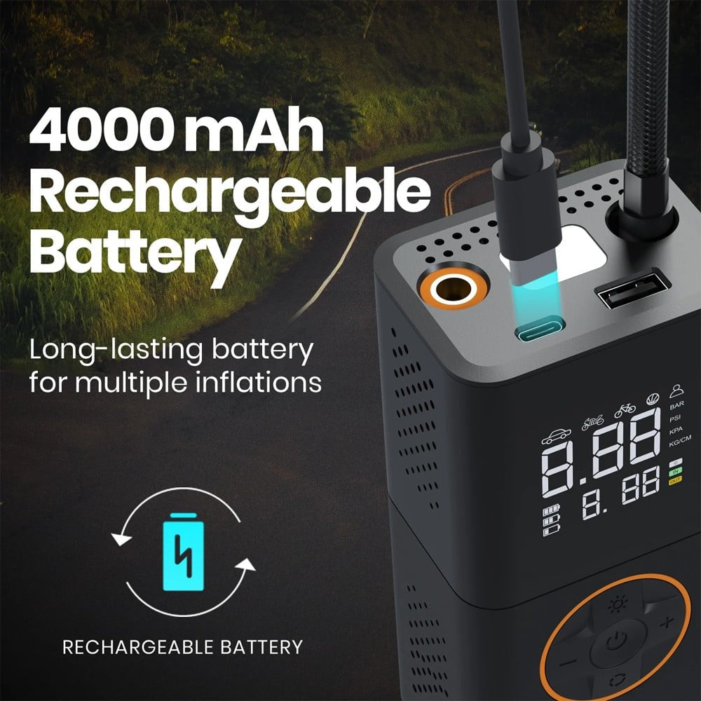 Portronics Vayu 3.0 Tyre Inflator with 150 PSI Pressure, 4000 mAh Battery : 1 unit