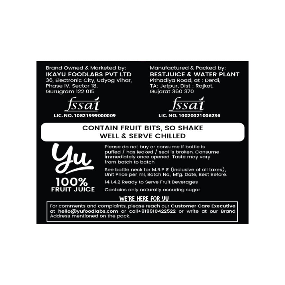 Yu Berry Blast 100% Fruit Juice With Berry Pieces : 250 ml