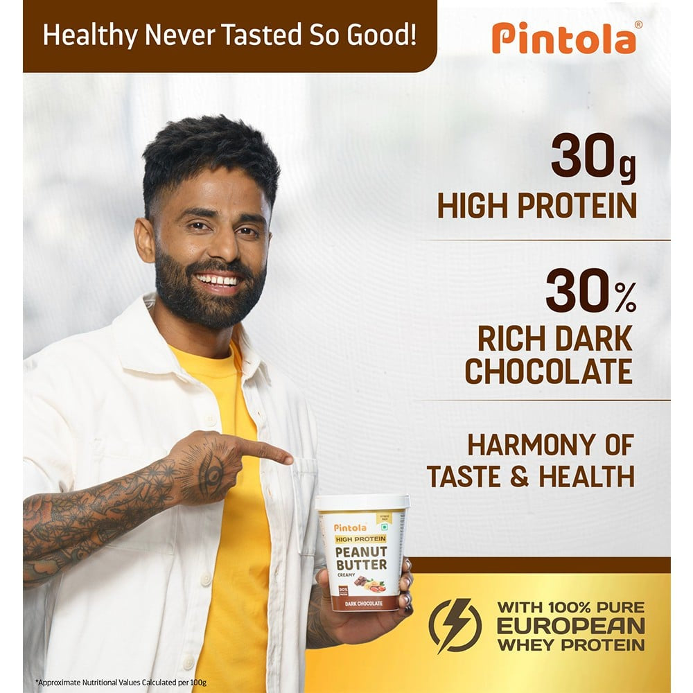 Pintola Dark Chocolate Creamy Peanut Butter (High Protein) - Pack of 2 : 2 x 510 g