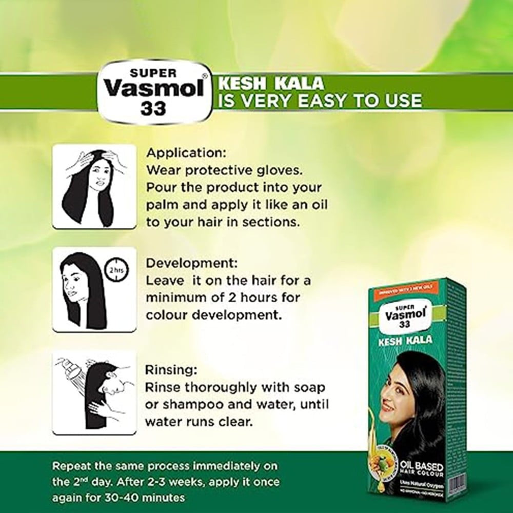 Vasmol 33 Kesh Kala Oil Based Hair Colour (Black) : 300 ml (4 x 75 ml)