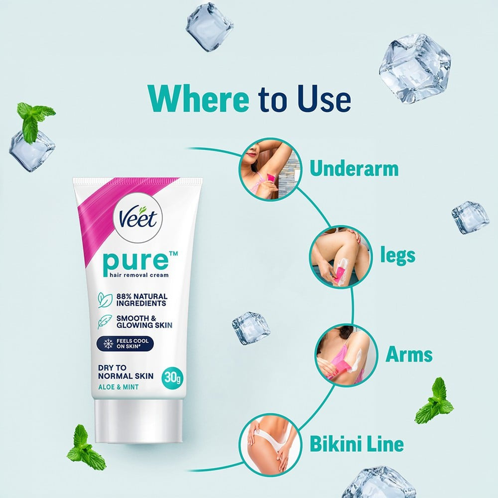 Veet Pure Hair Removal Cream (For Dry Skin) - Pack of 2 : 2 x 30 g