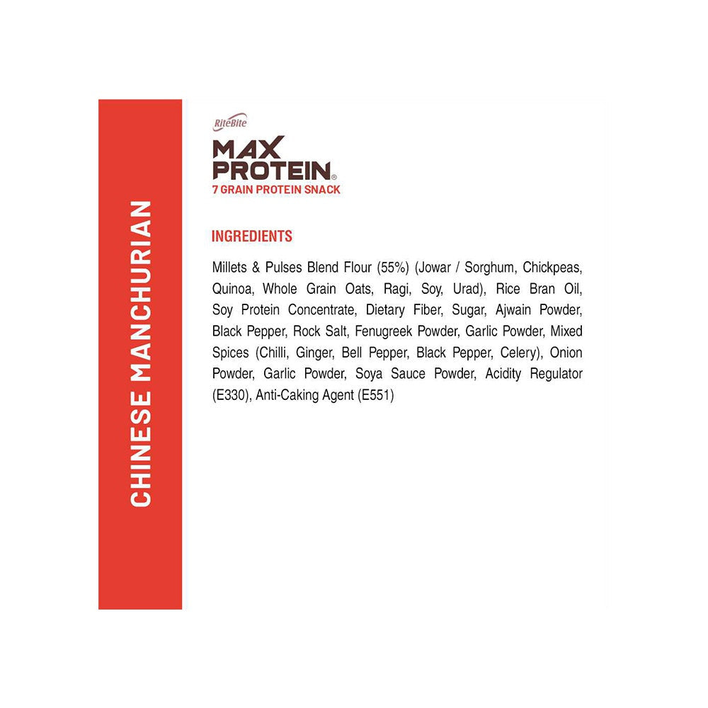 RiteBite Max Protein Bar (Peanut Butter) + Max Protein Chinese Manchurian Chips Combo : 70 g + 60 g