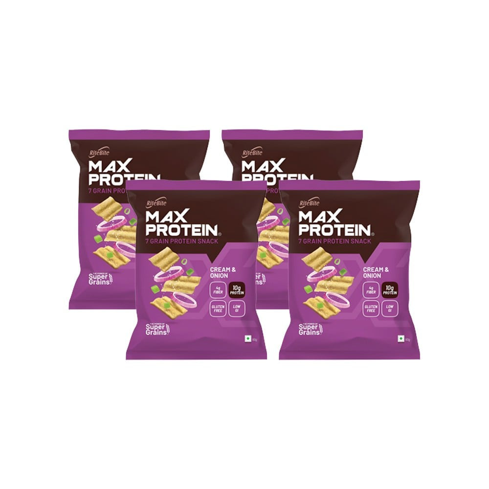 RiteBite Max Protein Cream & Onion Chips - Pack of 4 : 4 x 60 g