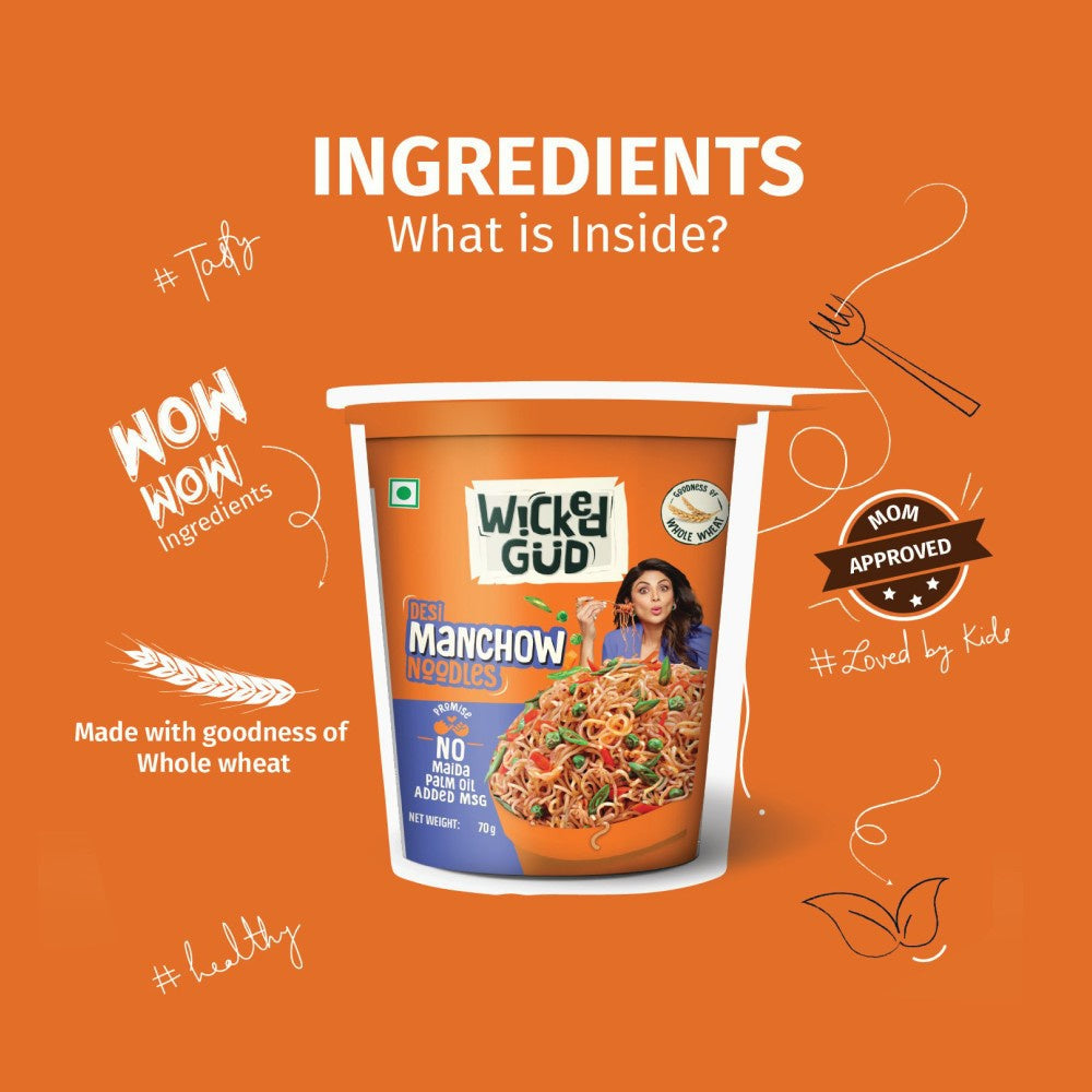 WickedGud Desi Manchow Cup Noodles - Pack of 2 : 2 x 70 g