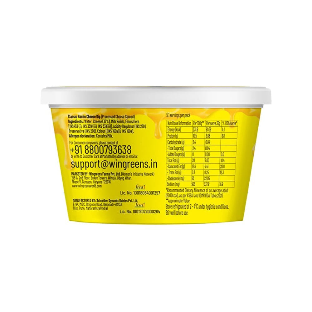 Wingreens Farms Classic Nacho Cheese Dip - Pack of 2 : 2 x 180 g