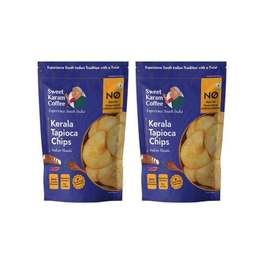 Sweet Karam Coffee Kerala Tapioca Chips - Indian Masala - Pack of 2 : 2 x 65 g