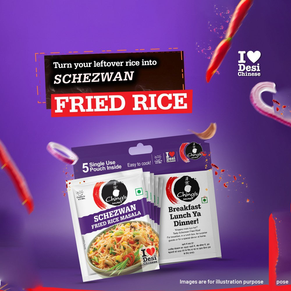Ching's Secret Schezwan Fried Rice Masala Instant Mix - 5 Single Use Pouches + Paneer Chilli Masala Instant Mix - 5 Single Use Pouches Combo : 5 x 20 g + 5 x 20 g