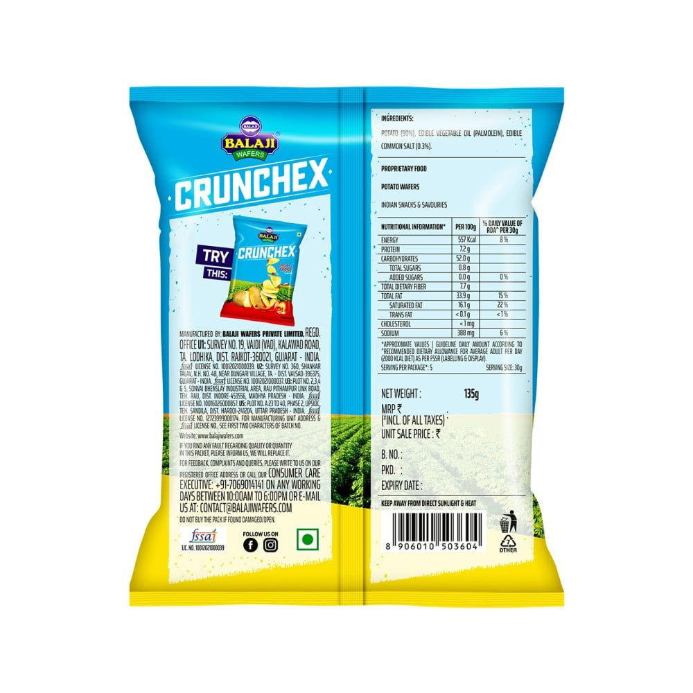 Balaji Crunchex Simply Salted Potato Wafers : 135 g