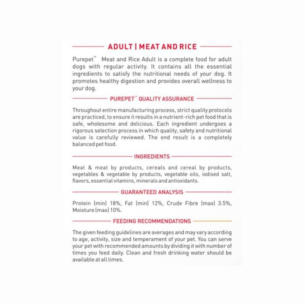 PurePet Meat & Rice Adult Dog Food : 10 kg