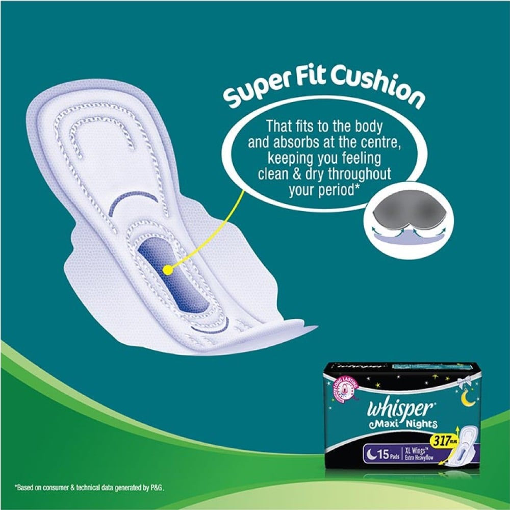 Whisper Maxi Night Sanitary Pads (Extra Large Wings - 15 units)
