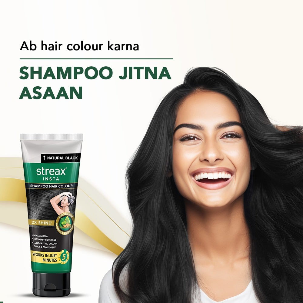Streax Insta Shampoo Hair Colour (Natural Black) : 1 pack