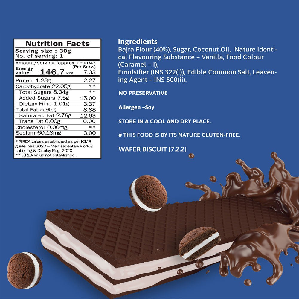Phab Bajra Millet Crunchy Wafer Biscuit - Cookies & Cream : 3 x 30 g