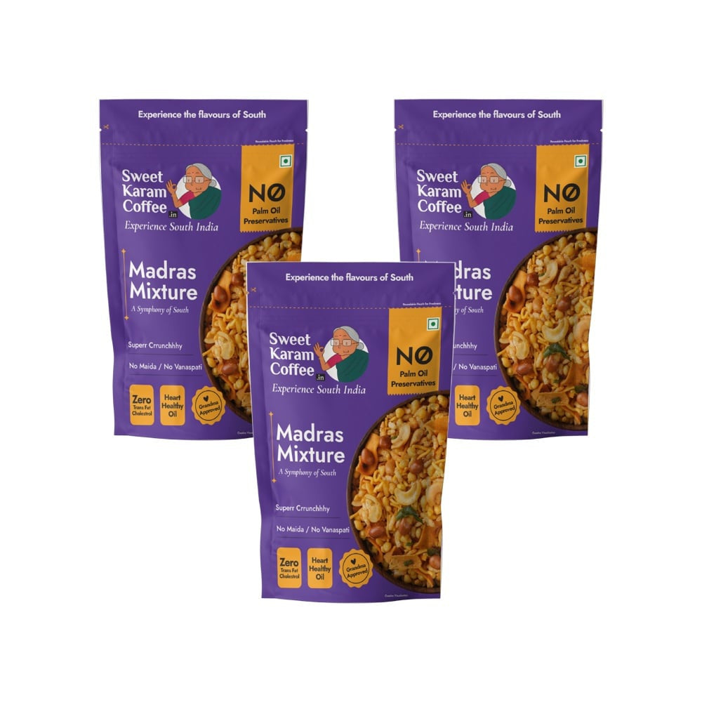 Sweet Karam Coffee Madras Mixture Namkeen - No Palm Oil - Pack of 3 : 3 x 95 g