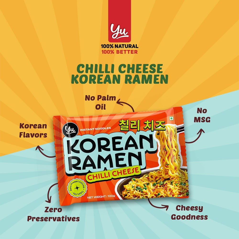 Yu Chilli Cheese Korean Ramen Instant Noodles - Pack of 2 : 2 x 100 g