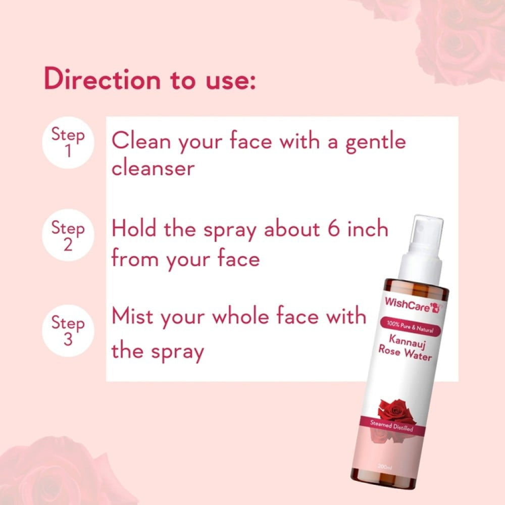Wishcare 100% Pure Kannauj Rose Water Spray : 200 ml