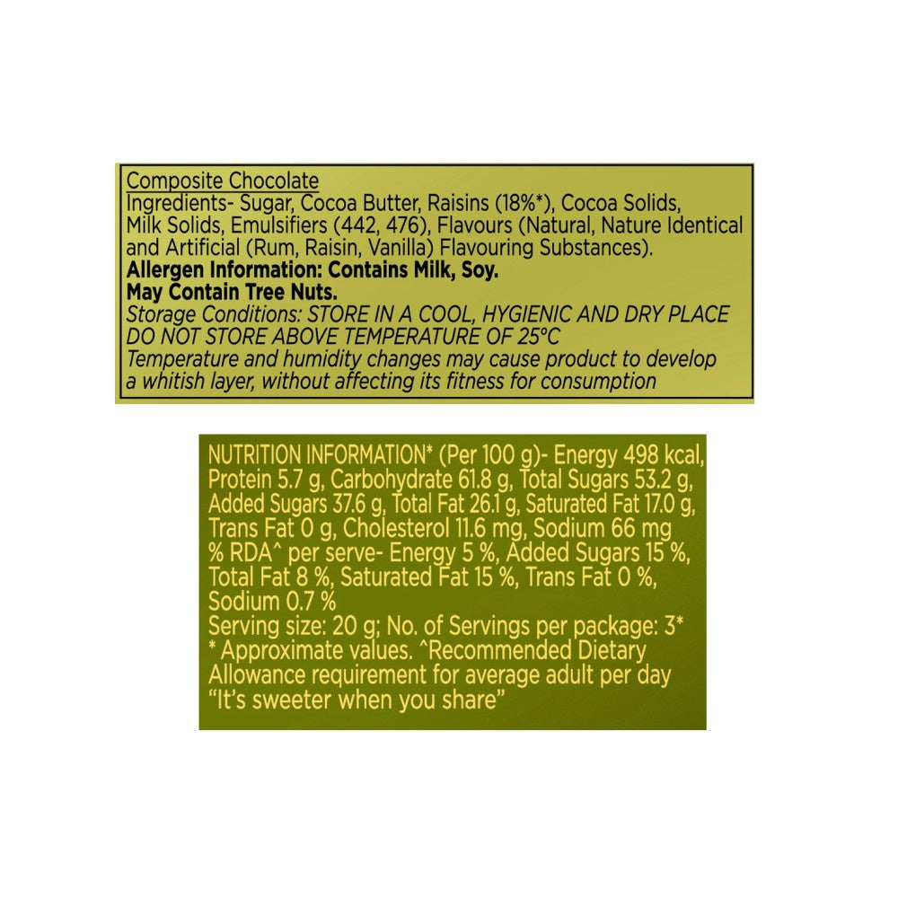 Cadbury Temptations Rum & Raisins Premium Flavoured Chocolate Bar : 72 g