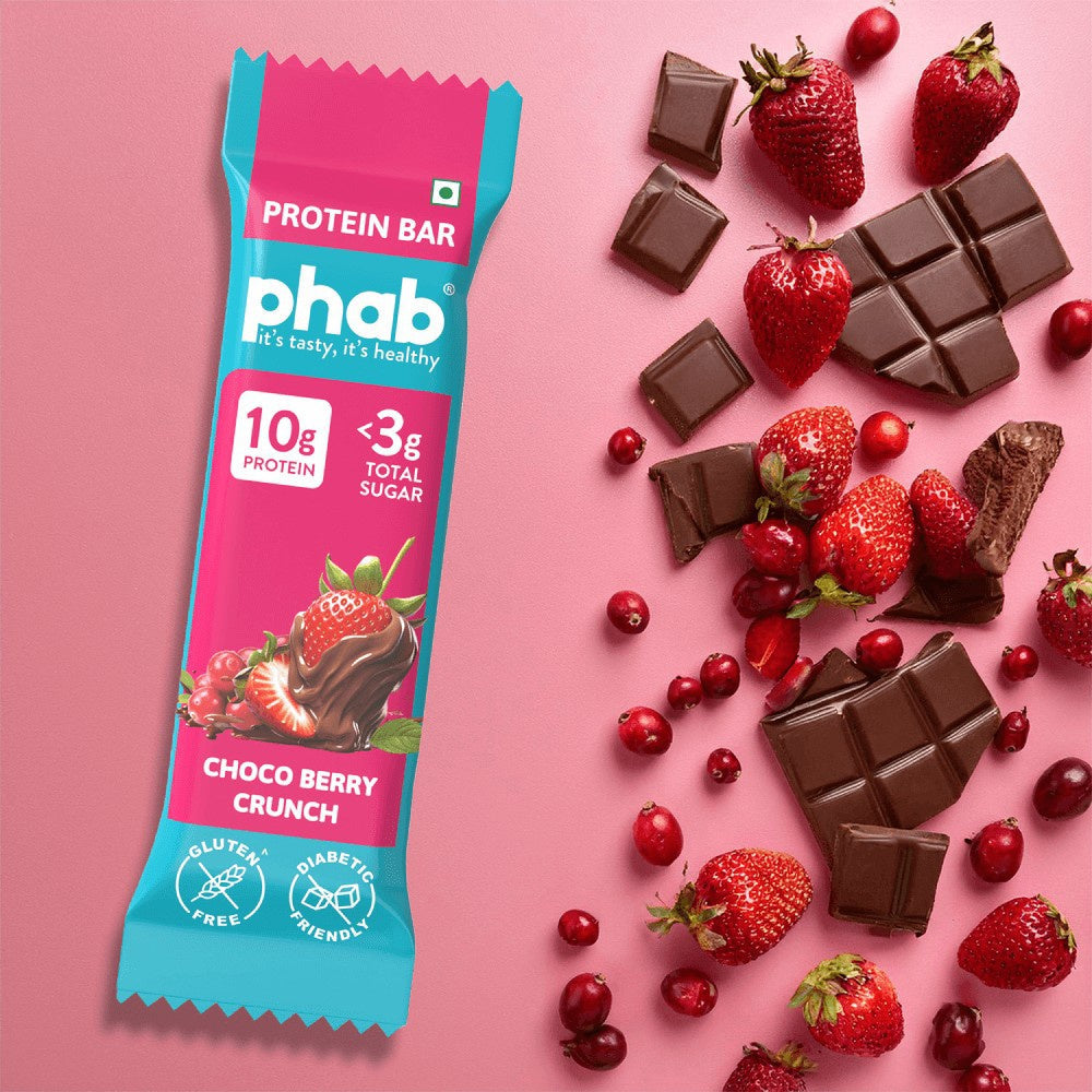 Phab Choco Berry Crunch 10g Protein Bar (Diabetic Friendly) : 3 x 50 g