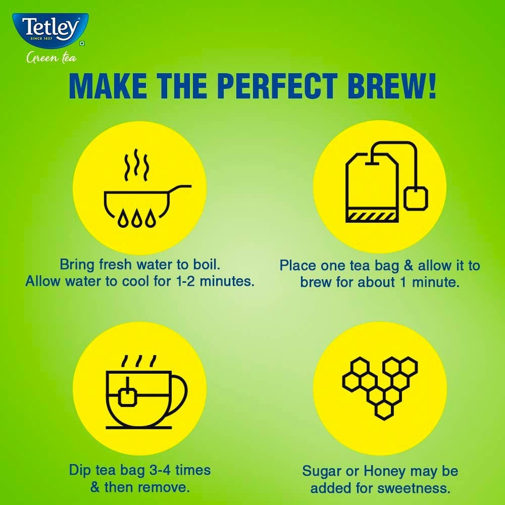Tetley Lemon & Honey Green Tea Bags : 25 pieces