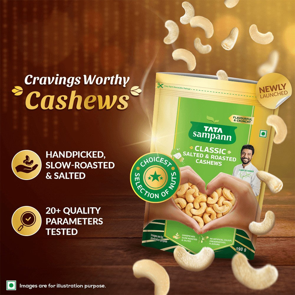 Tata Sampann Classic Salted & Roasted Flavoured Cashew : 190 g
